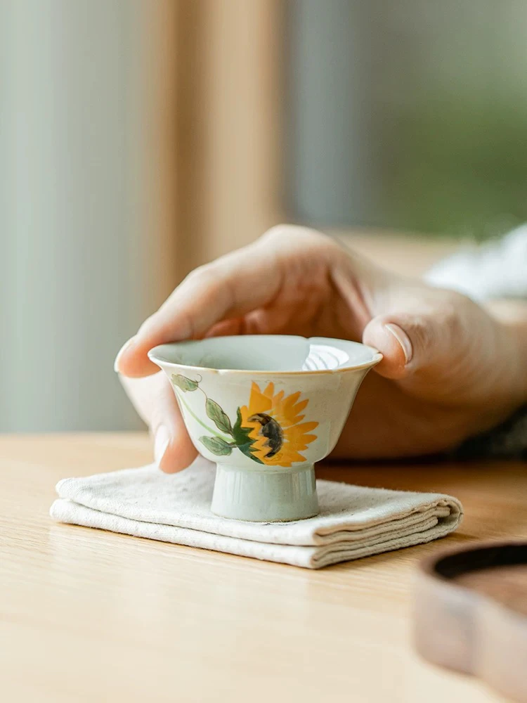 【秋兮】向日葵手绘草木灰 陶瓷草木灰手绘主人杯精致泡茶主人杯