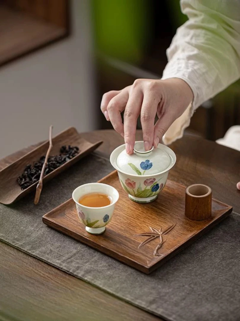 【秋兮】明知山志 有田烧郁金香清如茶杯 手绘堆料日式高足品茗杯文