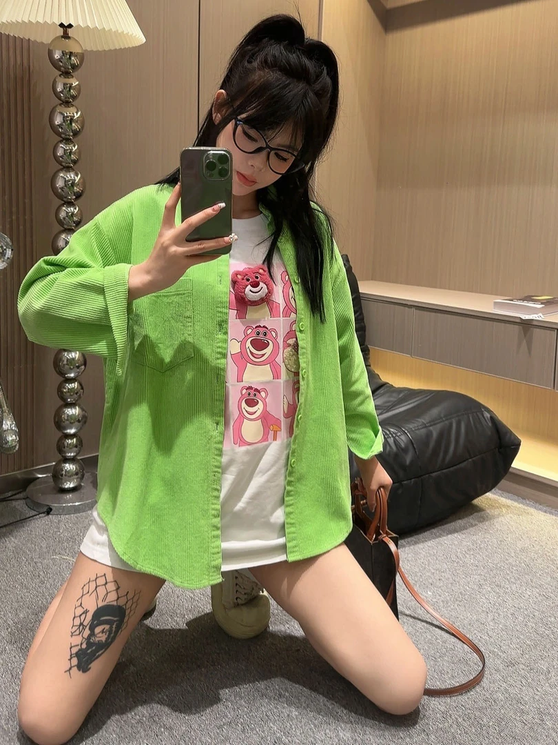 2025早春新款爆款天鹅绒衬衫外套女中长款休闲宽松慵懒风纯色上衣