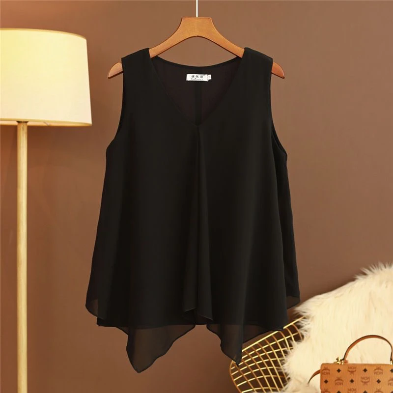 双层雪纺新款吊带背心女夏内搭打底衫V领无袖宽松显瘦上衣女外穿