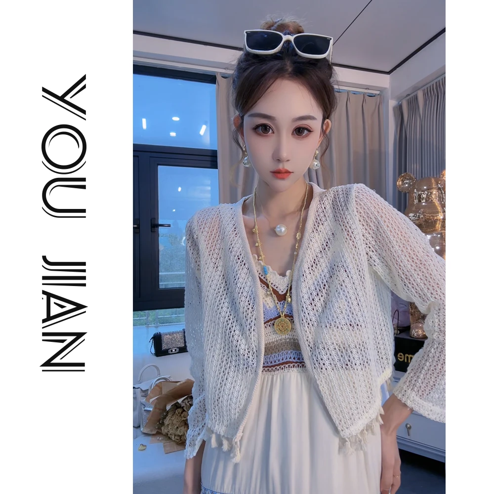 【柚见女装】长袖针织衫小香风气质短款休闲百搭镂空时尚上衣S0996