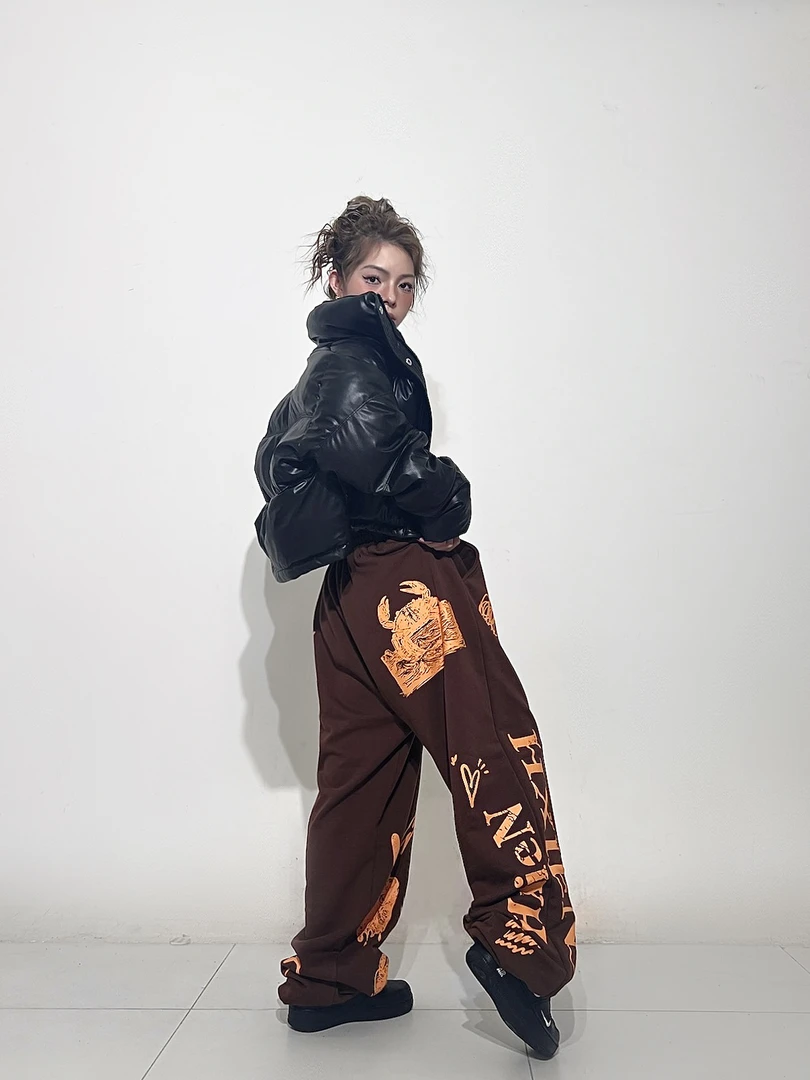 HXIEN原创美式爵士街舞运动裤男女潮流宽松休闲裤抽绳直筒运动裤