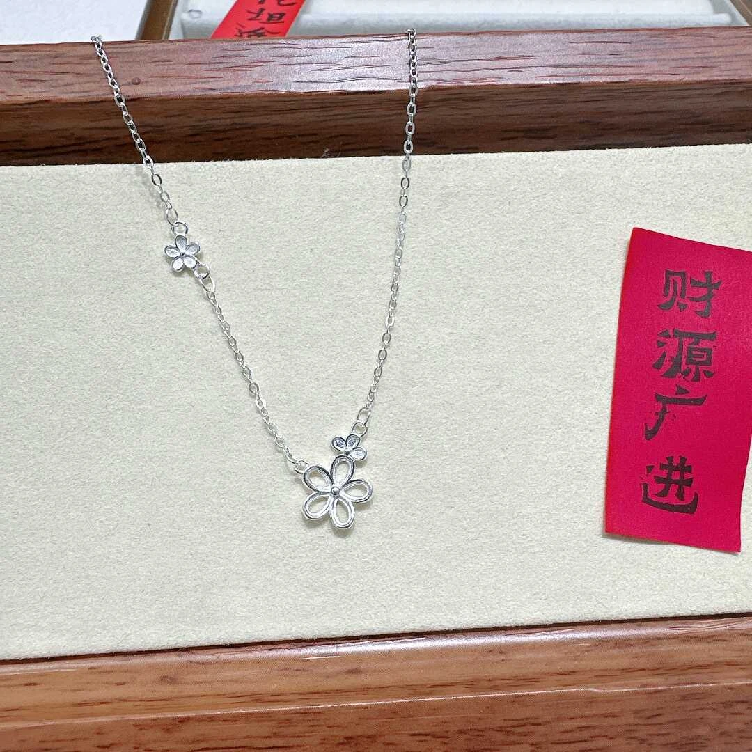 坠链均足银 足银990新款小清新小花朵套链小众简约甜美精致坠链
