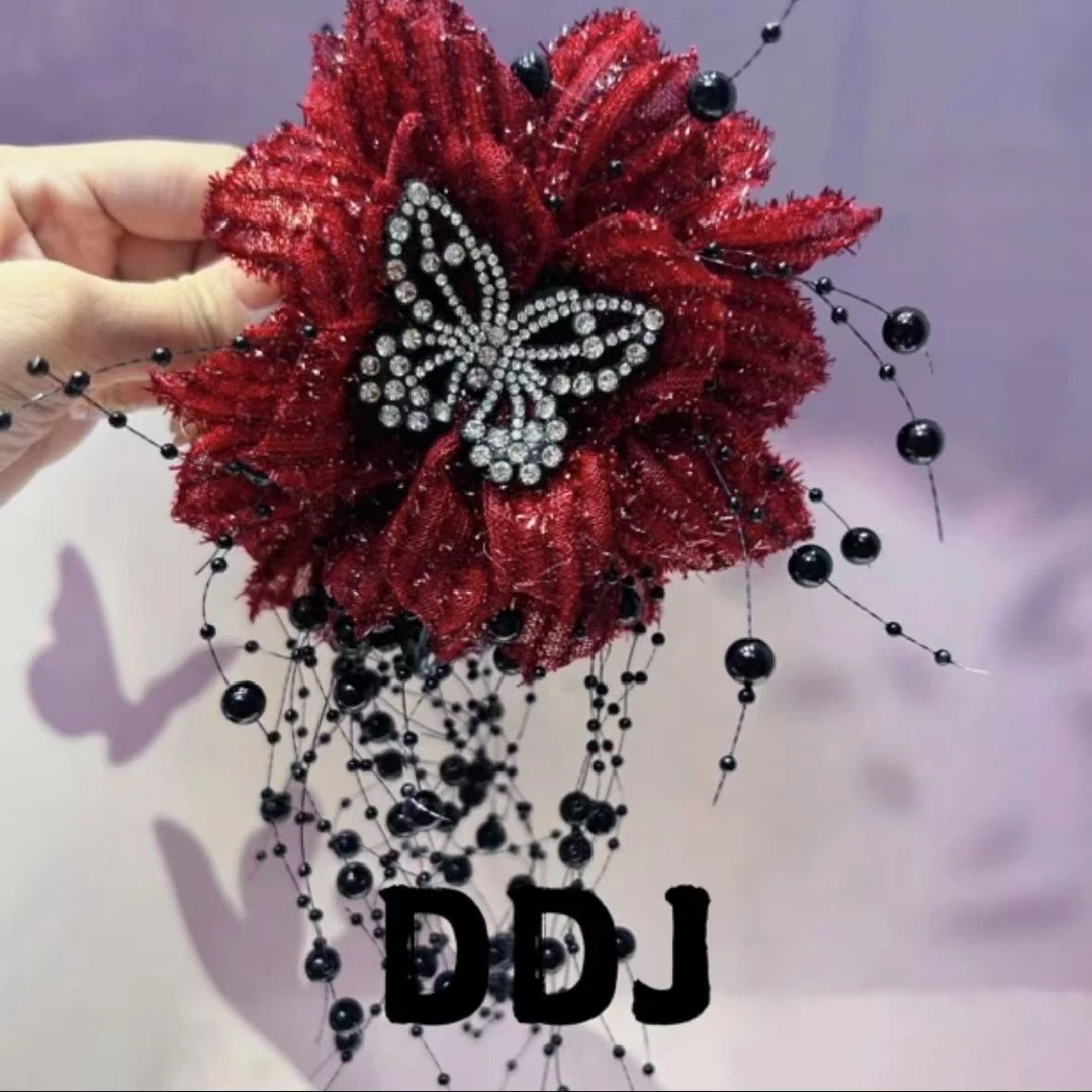 花吻蝶原创设计百搭气质亮丝花朵蝴蝶流苏抓夹头花头饰发夹礼品