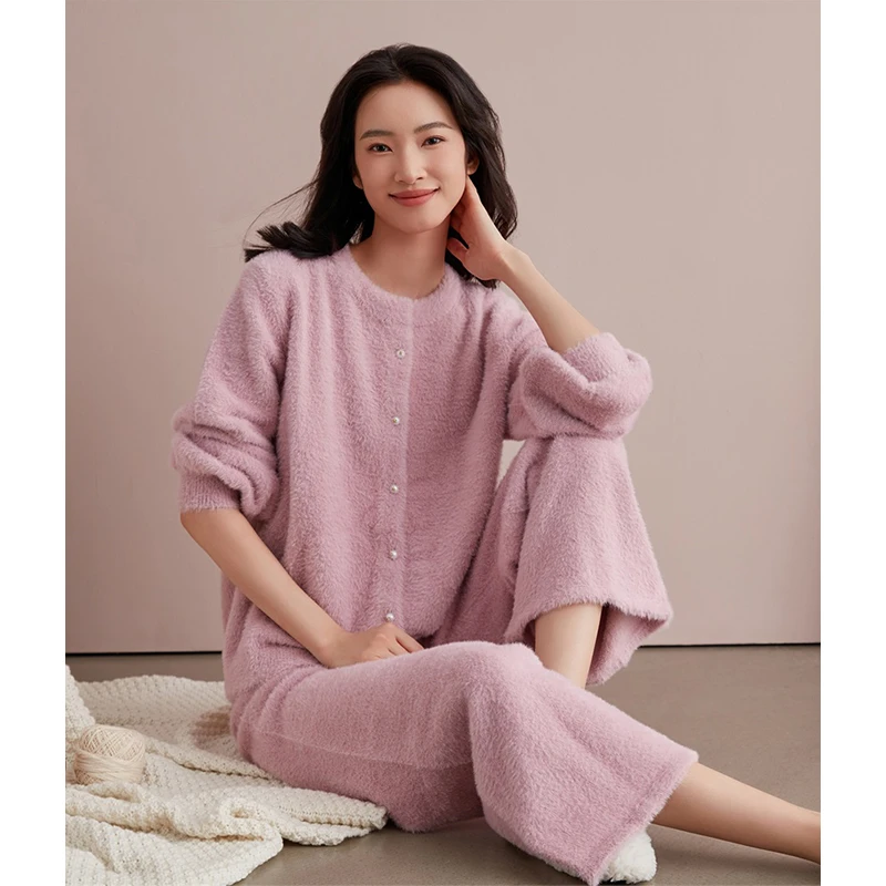 米诗缇【珍珠扣香芋紫套装】小众设计可外穿潮牌长袖长裤睡衣家居服