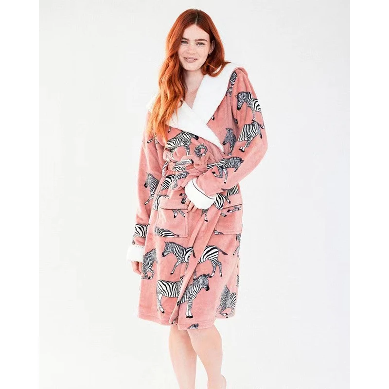 米诗缇【斑马腮红睡袍】艺术小众设计轻可外穿牌长袍睡袍睡衣加绒