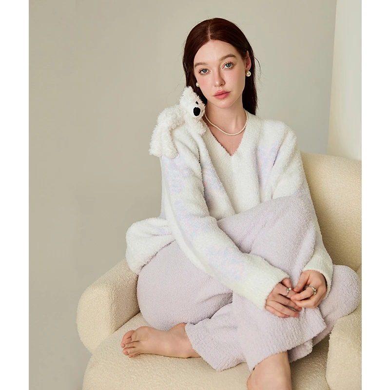 米诗缇【带公仔套头紫色】小众时尚设计师可外穿长袖长裤家居服套装