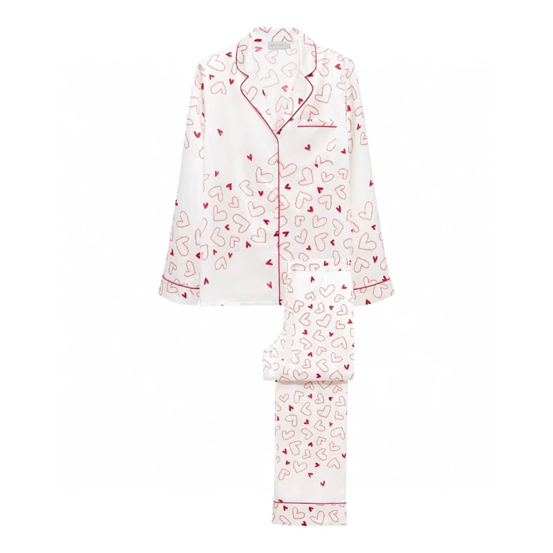 米诗缇【红粉世家爱心系列】艺术小众设计轻奢潮牌长袖长裤睡衣套装