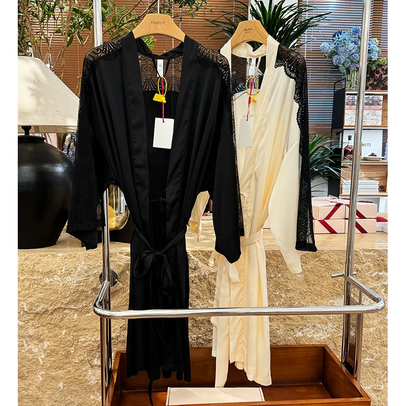 米诗缇【French蕾丝边睡袍】小众潮牌时尚设计舒适休闲系带外披睡袍