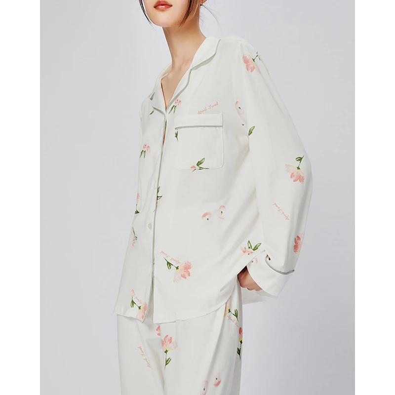 米诗缇【V家 芍药花】小众设计潮牌长袖长裤印花睡衣家居服套装舒适