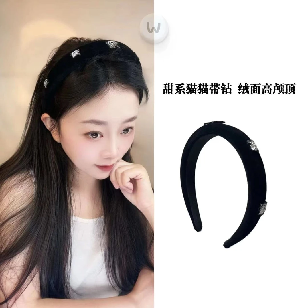 甜系黑色绒面猫猫带钻发箍