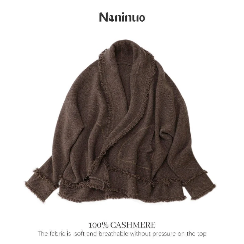 Naninuo/纳尼诺-意客定制羊绒外套开衫毛须边加厚女秋冬季重磅