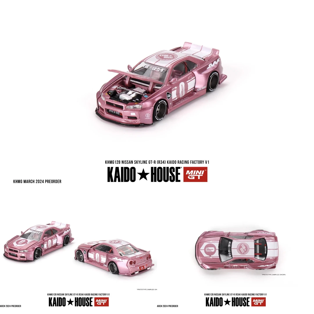 Kaidohouse Minigt 1:64日产GTR R34 粉色0号 合金汽车模型 #128