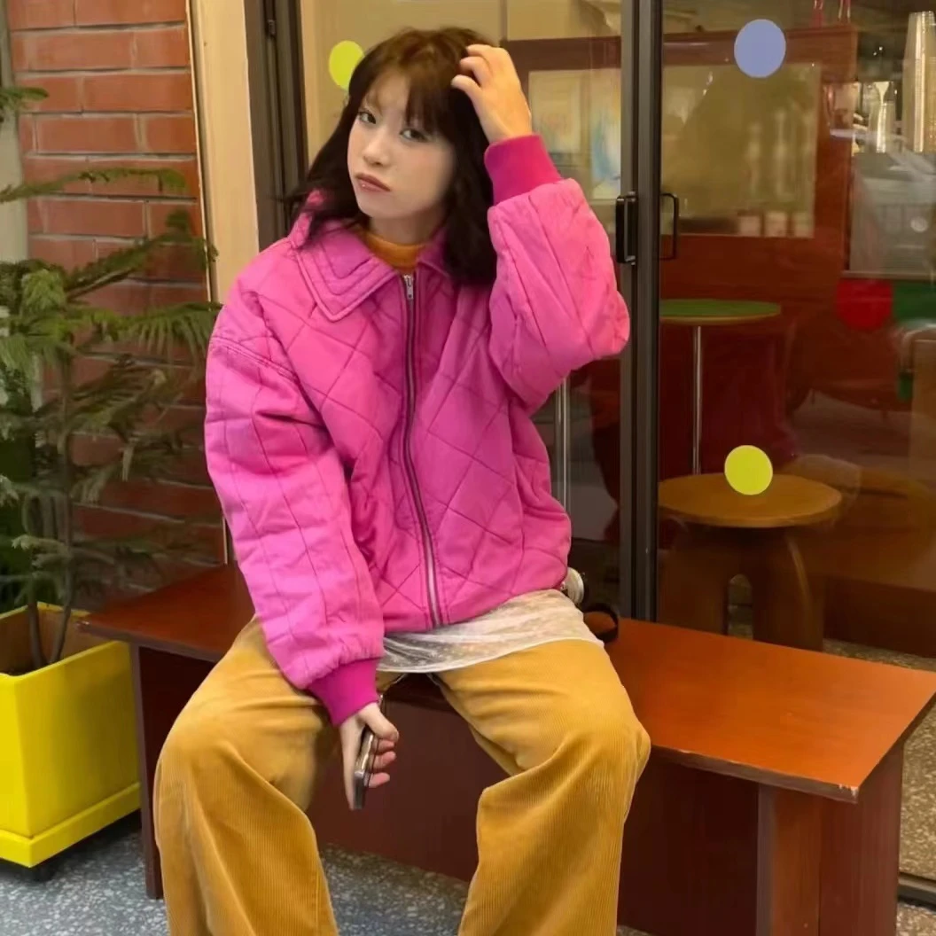 秋冬时尚休闲百搭显瘦菱格纯色新款棉衣（99XX3P) XX