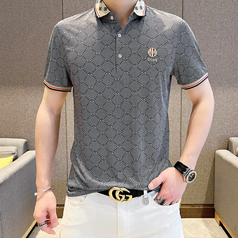 6251男士polo衫蜜蜂胸标翻领T恤锦氨无痕半袖衬衫