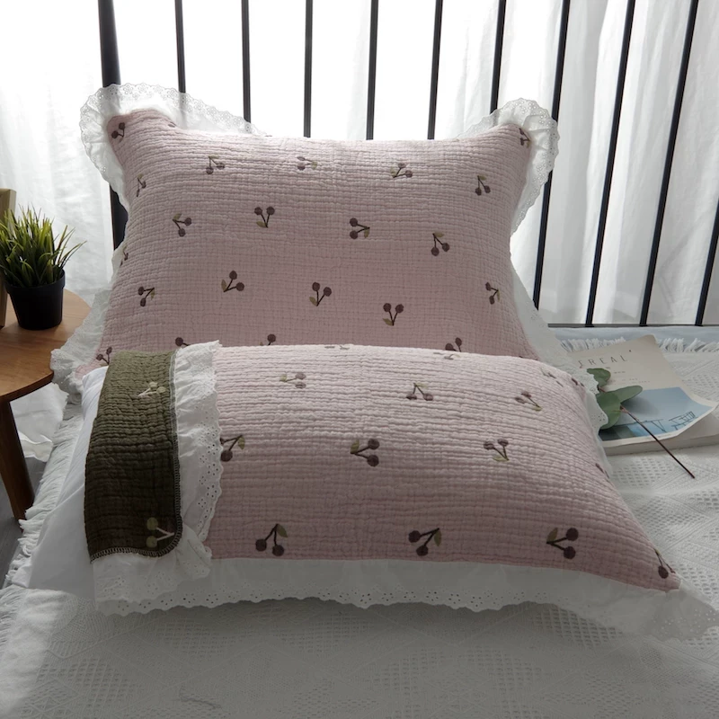 韩式花边枕巾一对纯棉加大成人全棉纱布少女公主情侣家用枕头盖巾