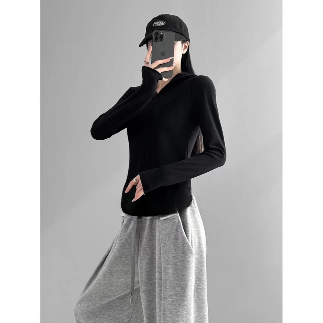 AZ221038B#(以直播间展示为准)美拉德百搭连帽长袖T恤显瘦卫衣