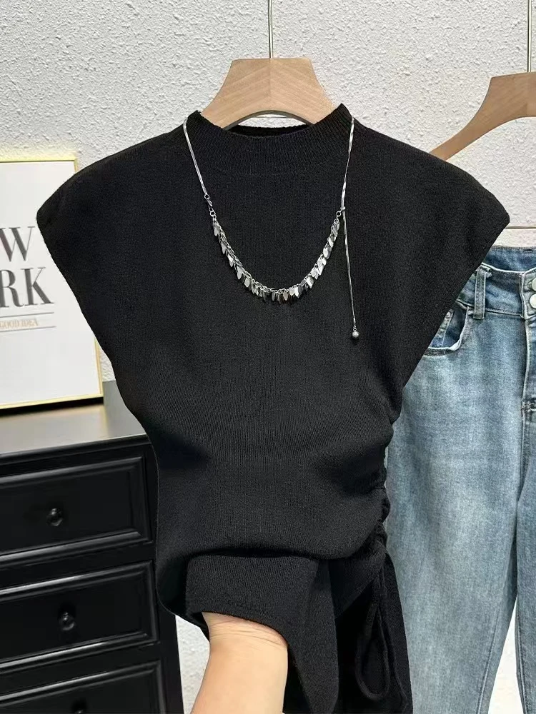 【衣长58】0379韩系细节扣针织上衣