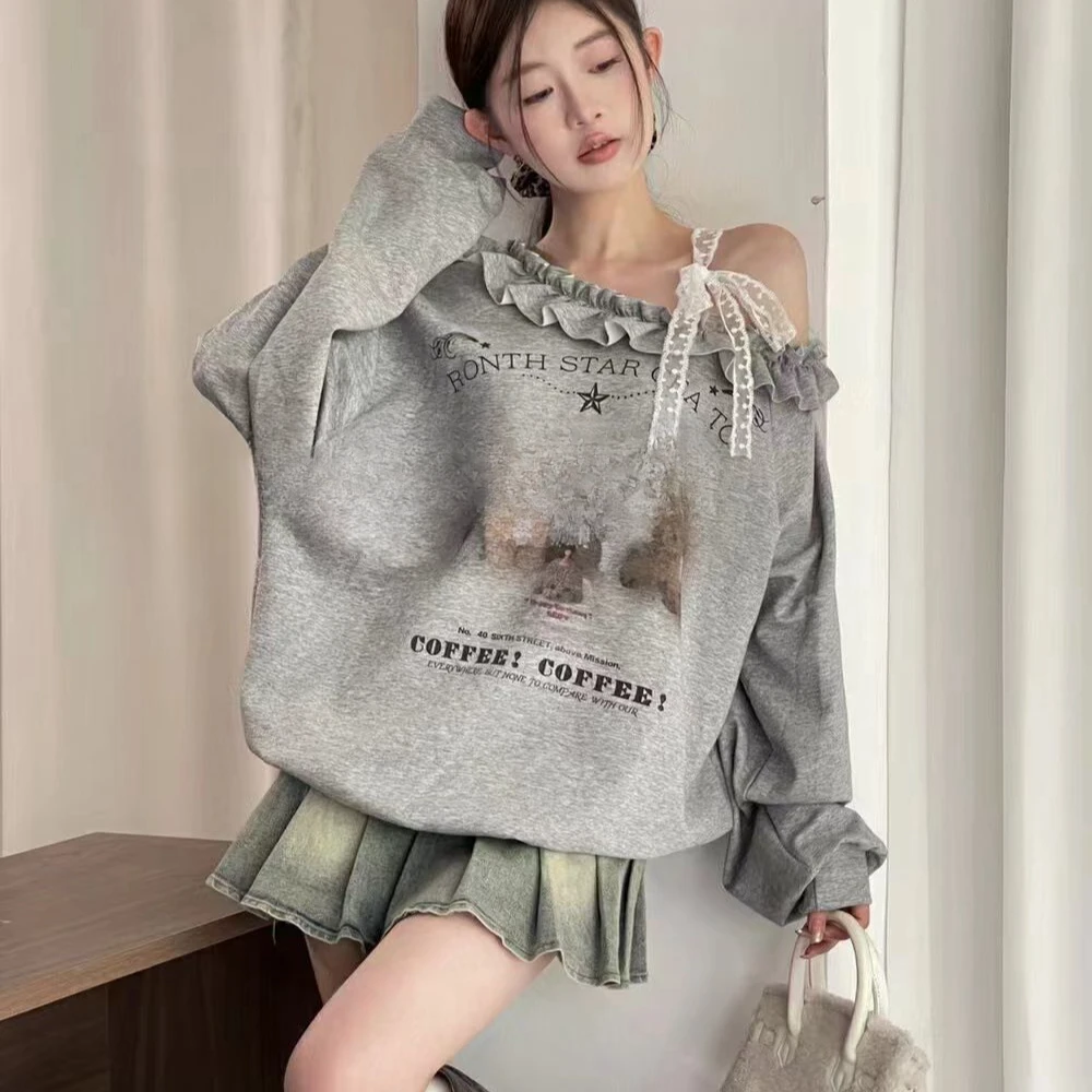 衣长60   6142【奶柔蕾丝】个性蕾丝卫衣