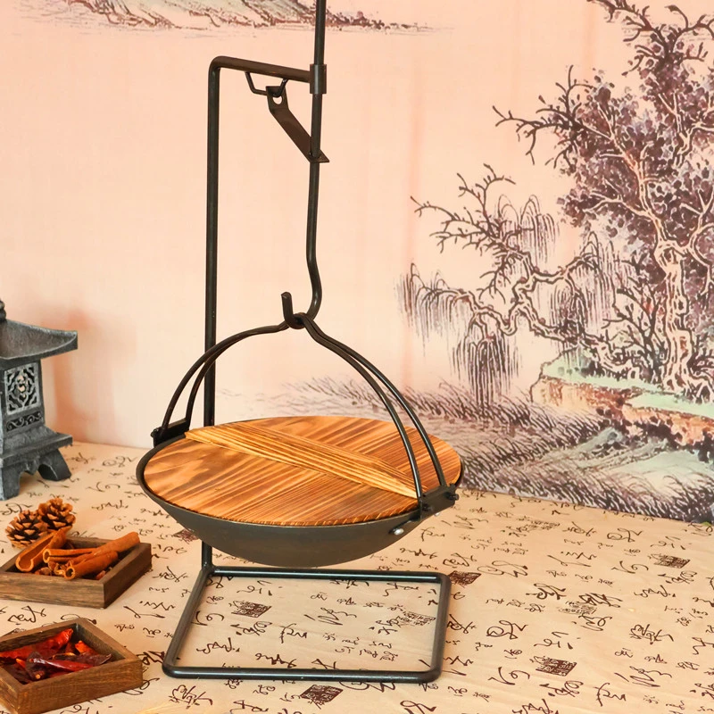老铁吊锅支架农家乐特色餐具地锅鸡火锅铸铁炭炉子炖锅干锅酒精炉