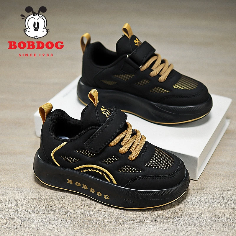 巴布豆童鞋春秋款皮面防水板鞋学生防滑运动鞋E037