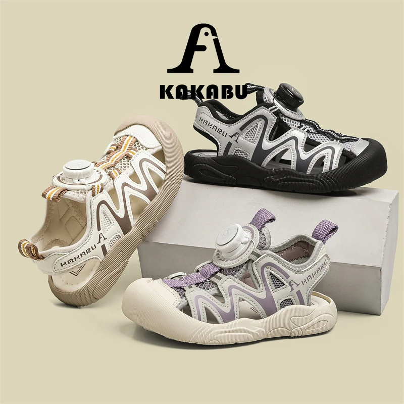 卡卡布夏季款旋转扣儿童休闲凉鞋单网透气男女童防滑包头凉鞋022