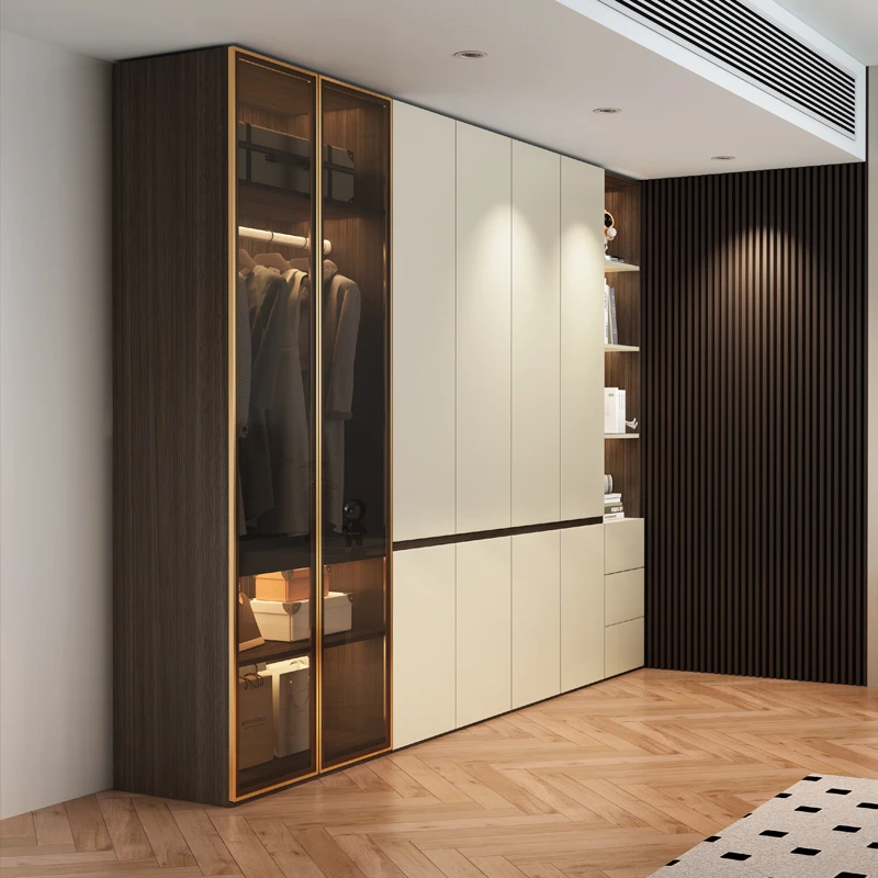 实木颗粒欧松板通顶极衣柜简奶油风肤感轻奢风主卧衣帽间家用衣橱