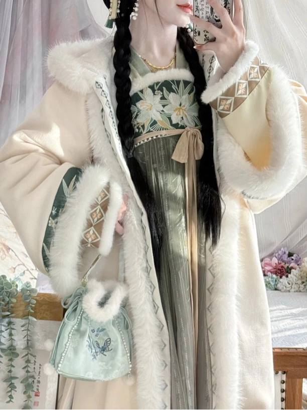 古月蝶原创汉服〖竹涧影〗冬季加厚国风保暖套装加厚保暖齐胸襦裙