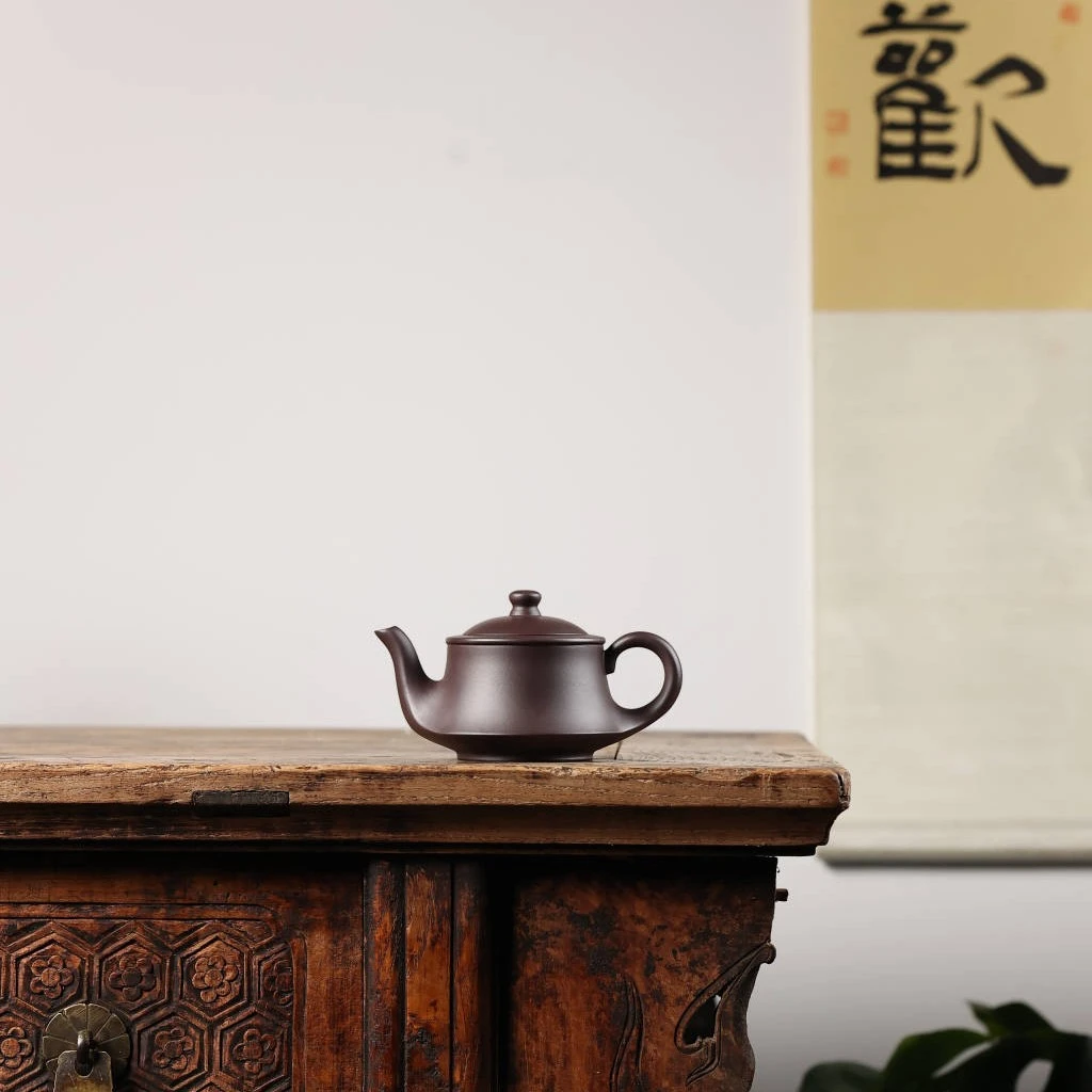 （曲壶柱础）宜兴原矿紫砂全手工老紫泥紫砂壶240cc