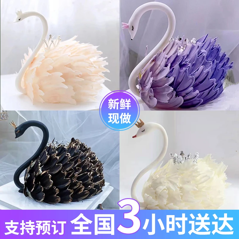 网红黑白天鹅生日蛋糕新鲜现做抖音团购附近生日蛋糕全国同城配送