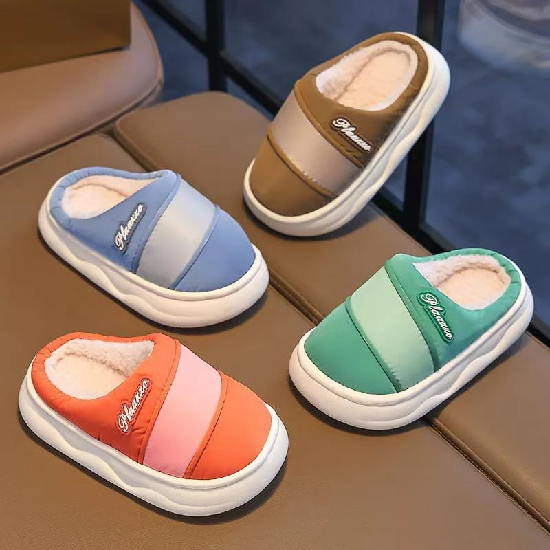 儿童棉拖鞋包跟男女童冬季室内防滑保暖棉鞋宝宝中大童亲子毛拖鞋