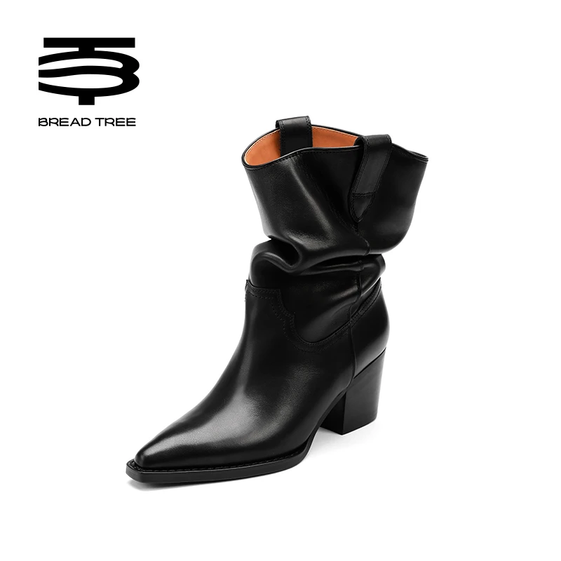 BREADTREE面包树 西部堆堆骑士靴尖头靴女西部风时尚