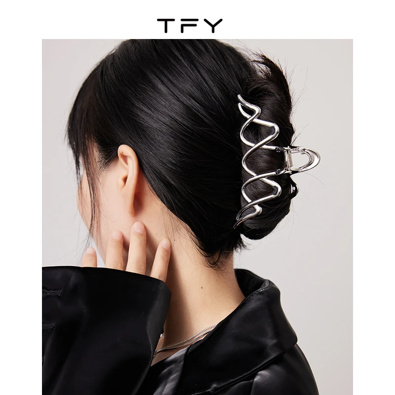 TFY波浪抓夹女后脑勺盘发鲨鱼夹金属线条一秒变五金女孩