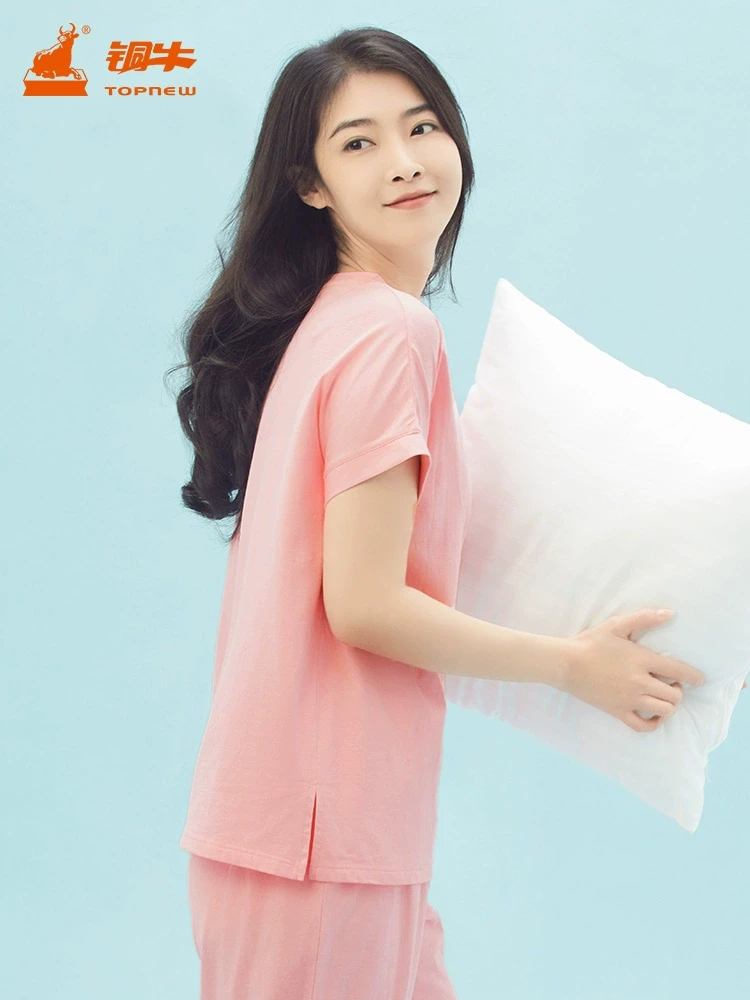 铜牛嘉棉圆领印花连袖家居女套 春夏新款高档爆款短袖休闲 女睡衣