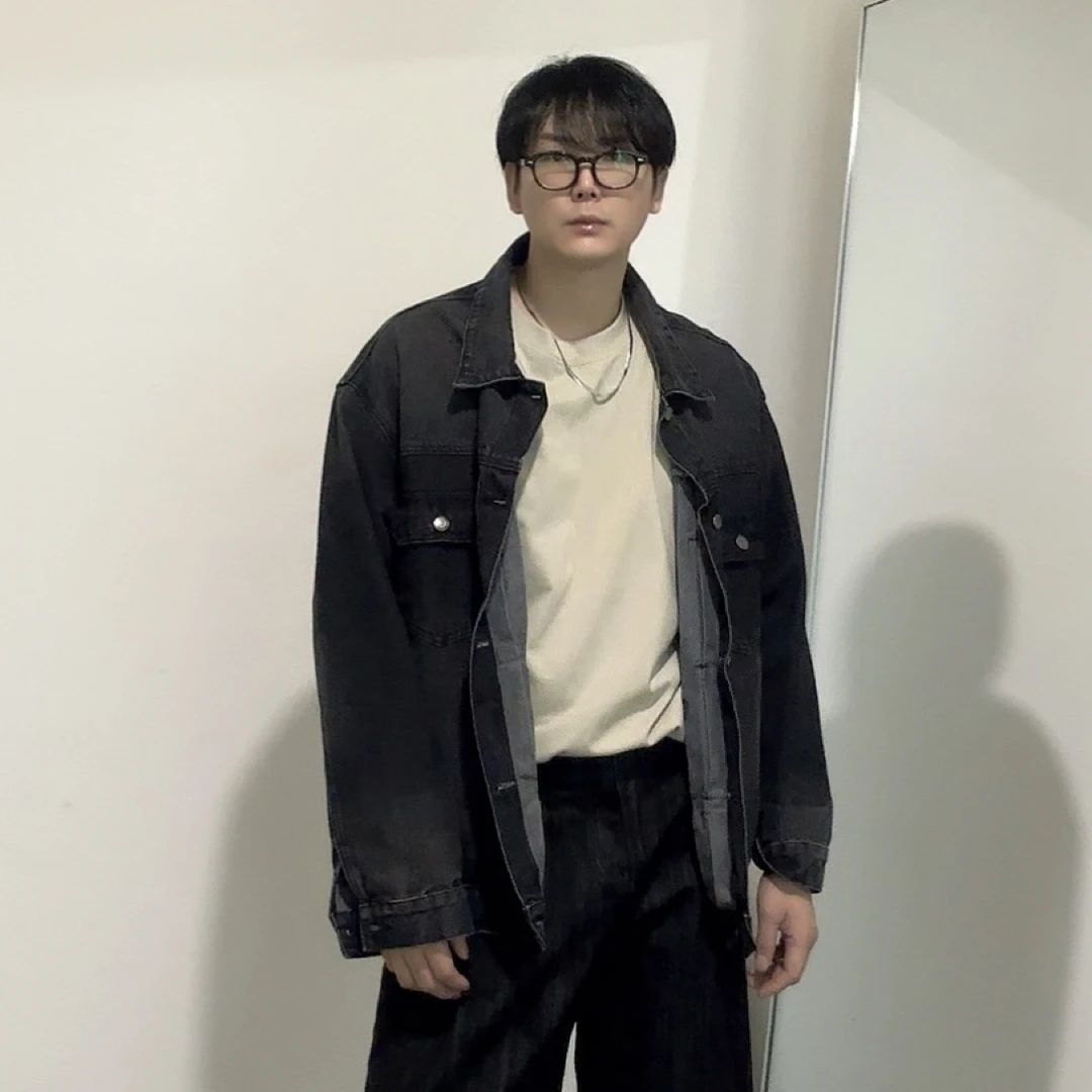 IMZX韩国欧巴服  秋冬 牛仔外套夹克 牛仔休闲百搭黑色潮流秋季