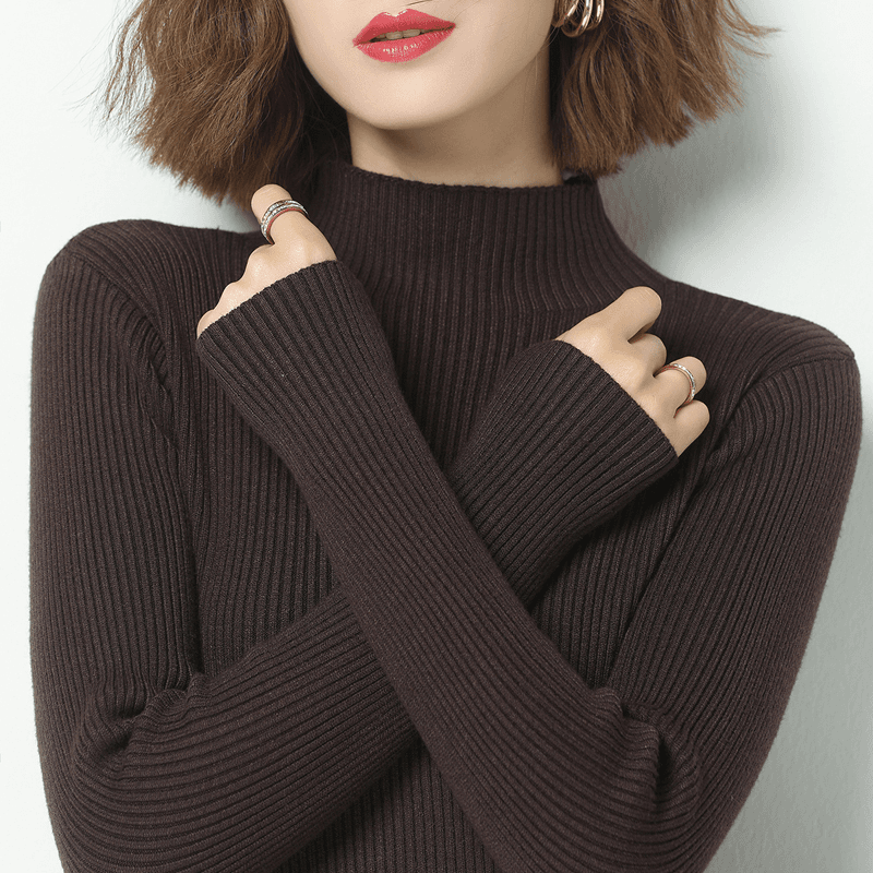 可机洗羊毛衫女2023年秋冬季半高领纯色修身针织打底衫高级感毛衣