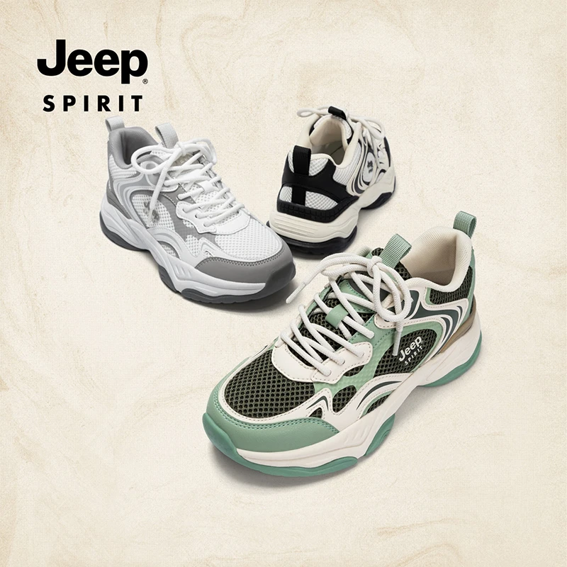 JEEPSPIRIT复古老爹鞋2025新款厚底网面休闲运动鞋轻便跑步鞋3195