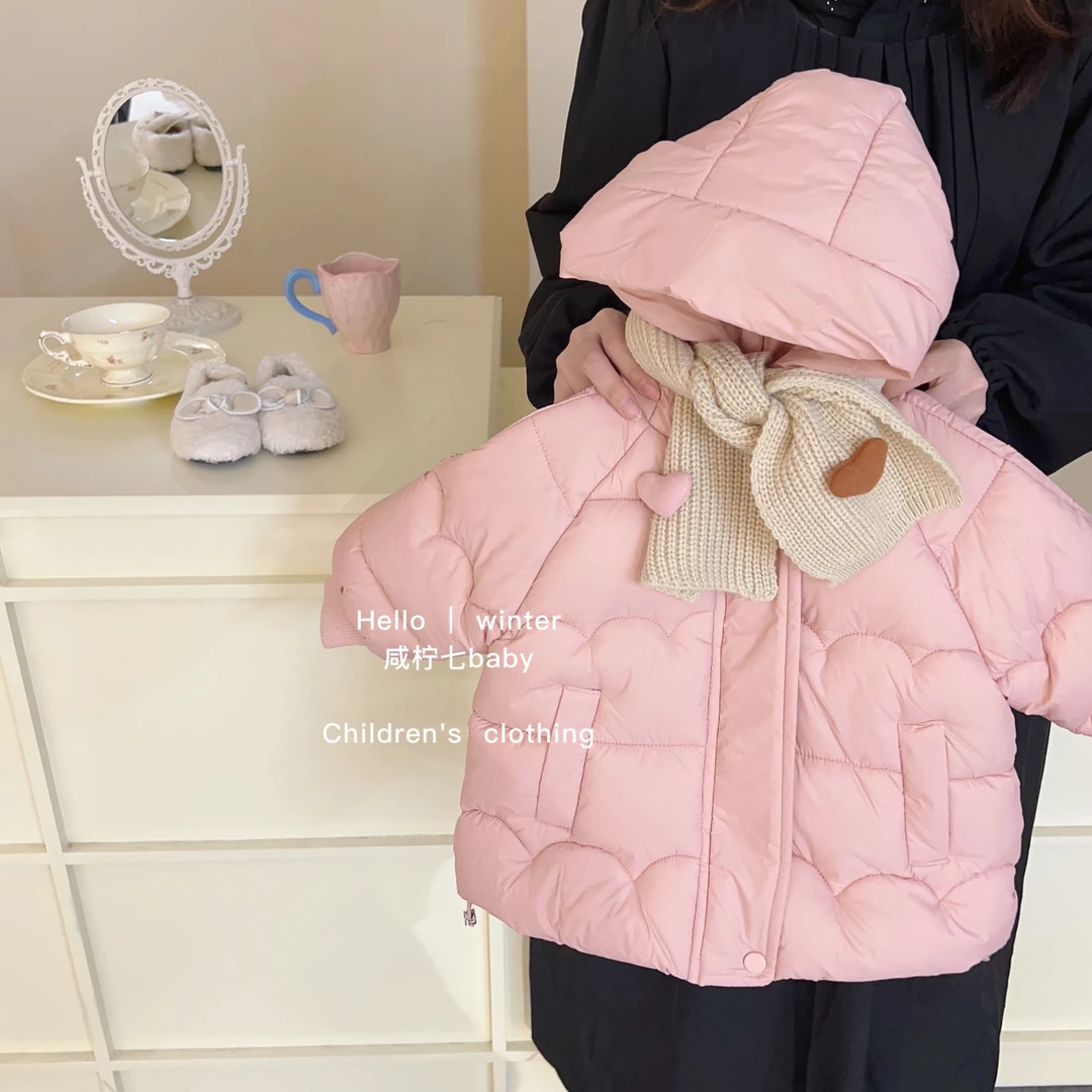女童棉服外套冬装洋气儿童夹棉加绒厚连帽棉衣女宝宝棉袄保暖冬季