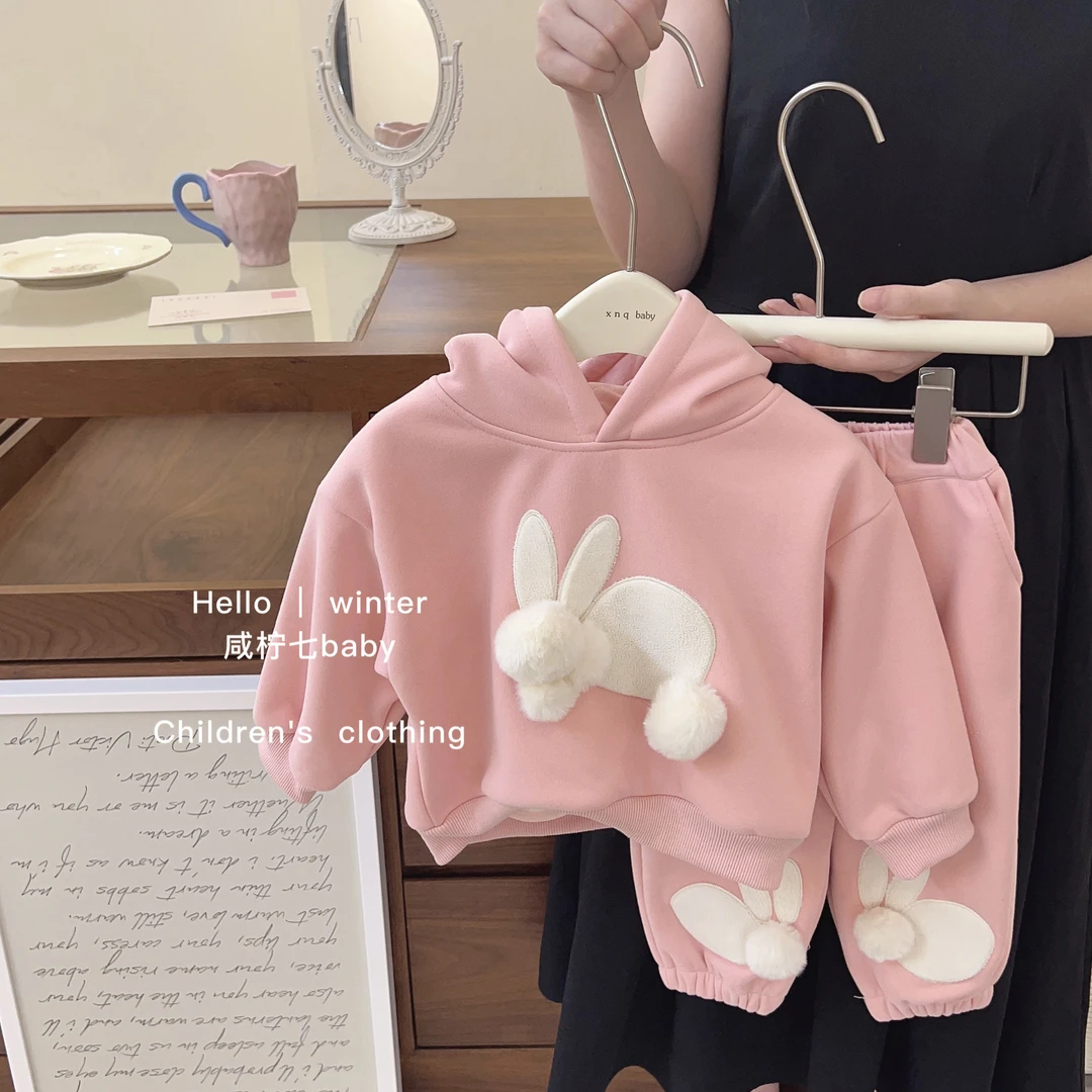 女童加绒套装秋冬2023新款儿童冬季洋气女宝宝冬装加厚卫衣两件套