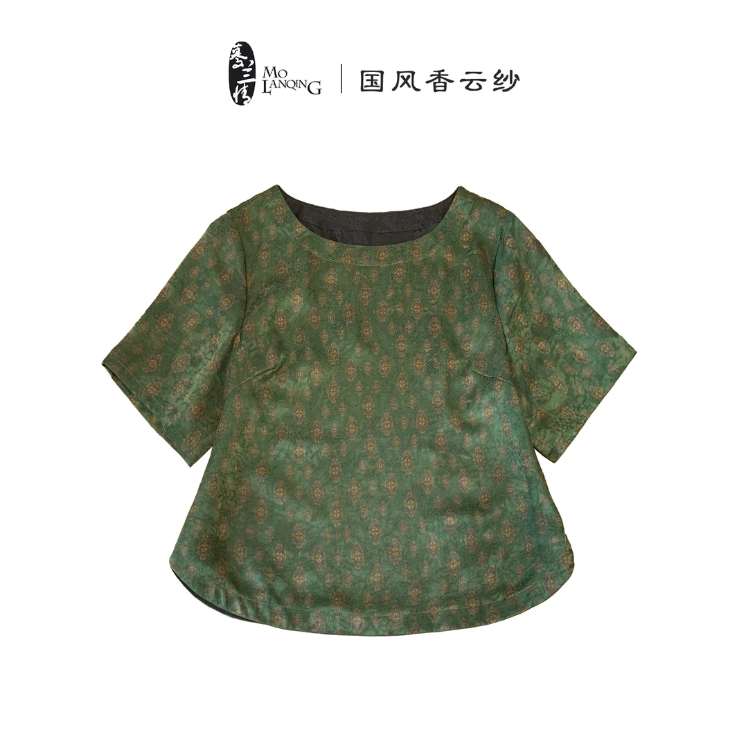 【春响】香云纱圆领休闲时尚宽松百搭花色夏季小衫上衣1901