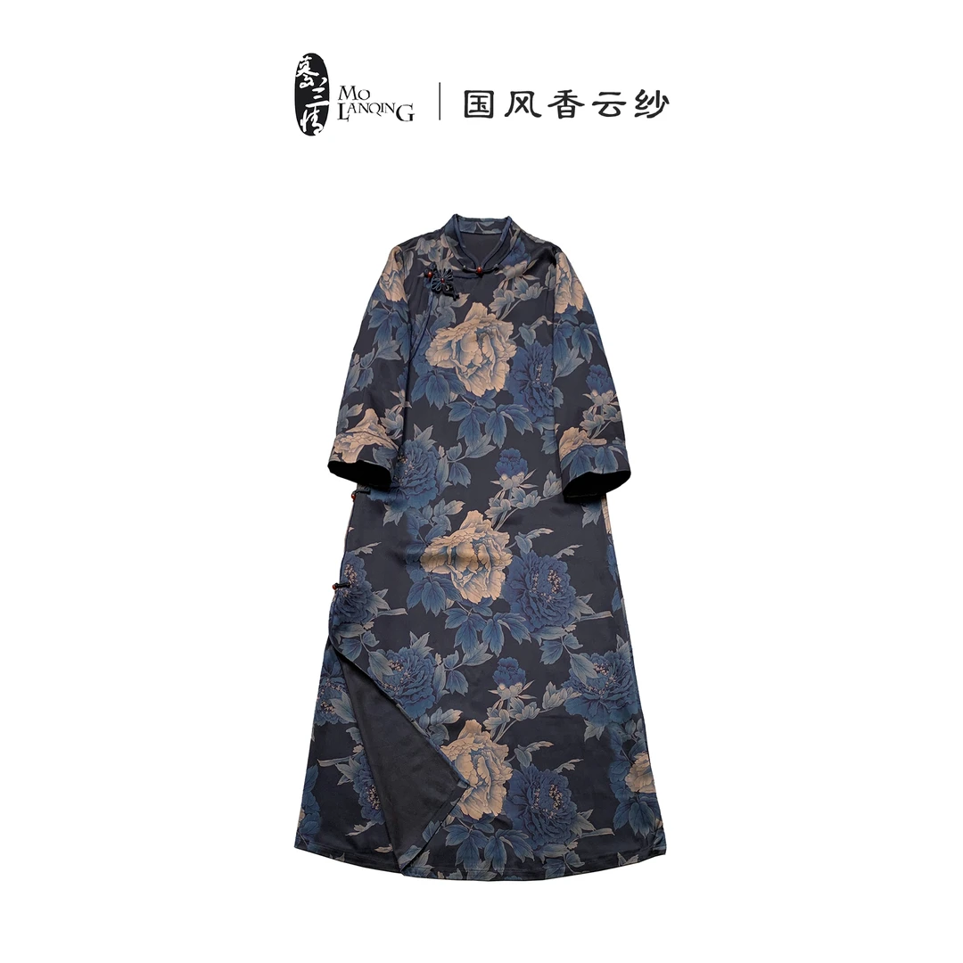 【繁依大袍】香云纱重缎中式国风复古立领宽松长袖连衣裙1471