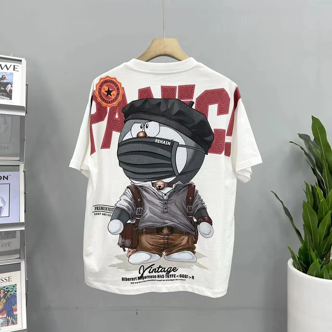 2024年夏季蓝胖子哆啦A梦印花短袖新款修身圆领T恤个性情侣百搭潮