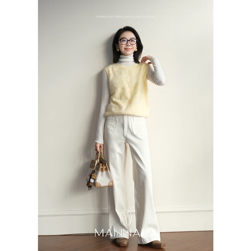 MANNALA丨“释柔”山羊绒拉毛圆领叠穿蓬松温暖马甲上衣 Q4237