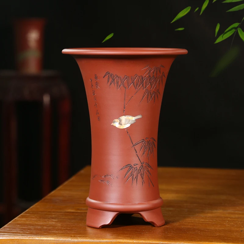 精品紫砂花盆陶瓷宜兴透气大红袍兰花盆春吊兰兰草盆栽花专用盆