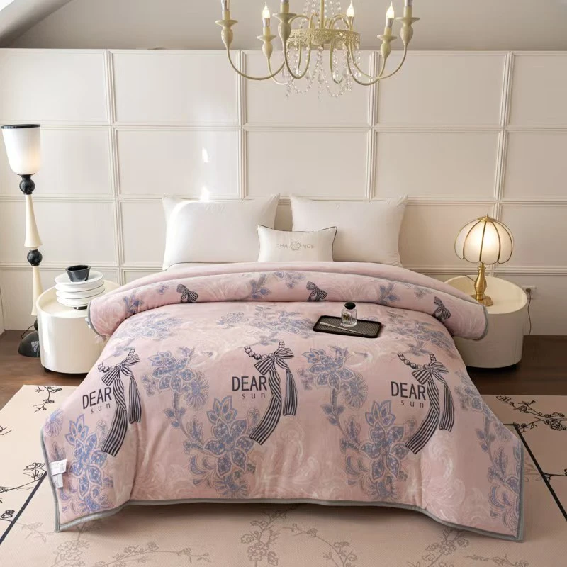 印花蝴蝶结双面加绒冬被双人2.0x2.3m高端保暖加厚宝宝绒冬季被子