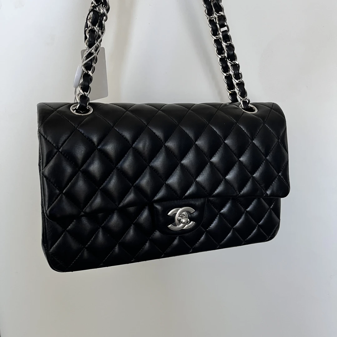 99新 Chanel/香奈儿 22111/黑银光面cf/单肩包/鹿森专属