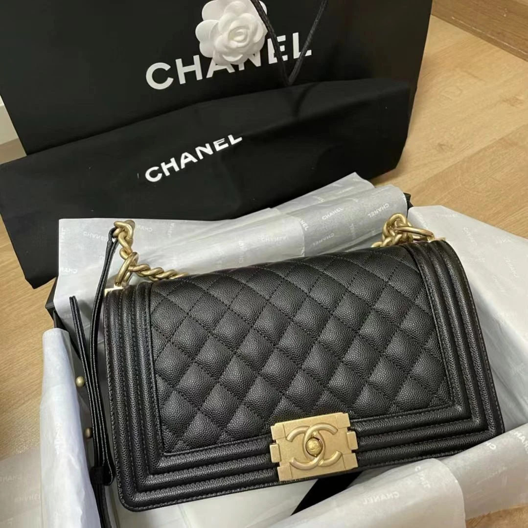 95新 Chanel/香奈儿 3321黑金荔枝中号leboy/单建包/鹿森专属