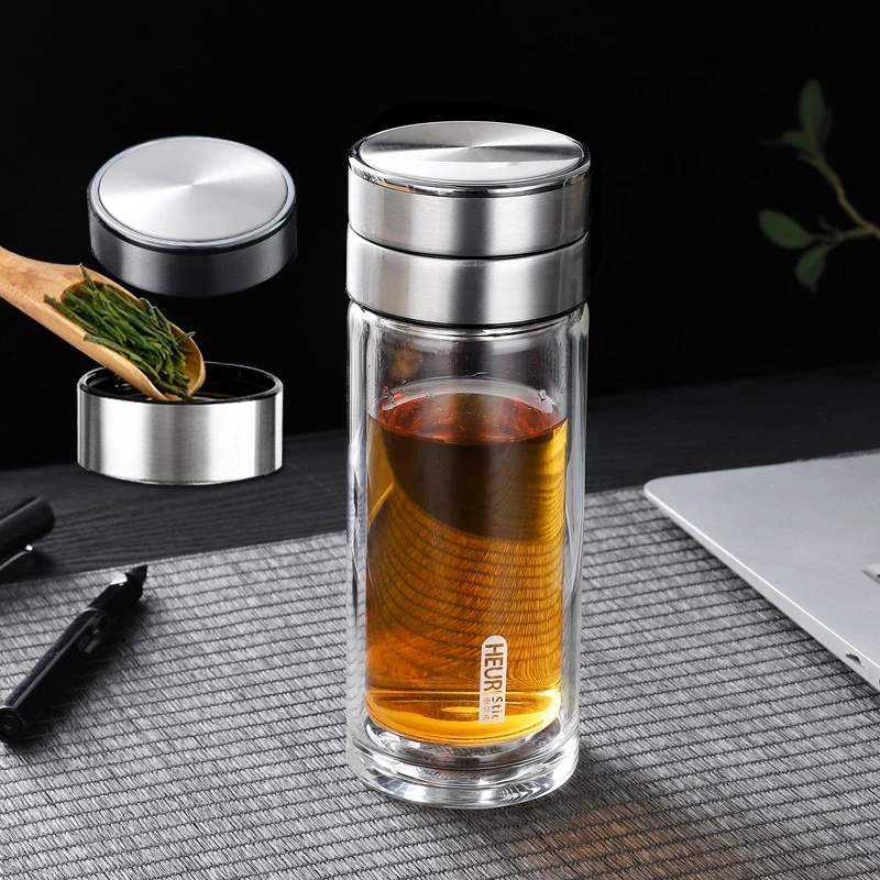 惠尔雅杯双层加厚玻璃杯隔热防爆过滤网透明水杯便携泡茶杯男士