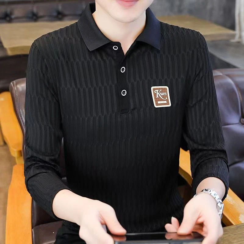 春秋季男士长袖Polo衫韩版百搭潮流商务翻领T恤青年修身休闲上衣
