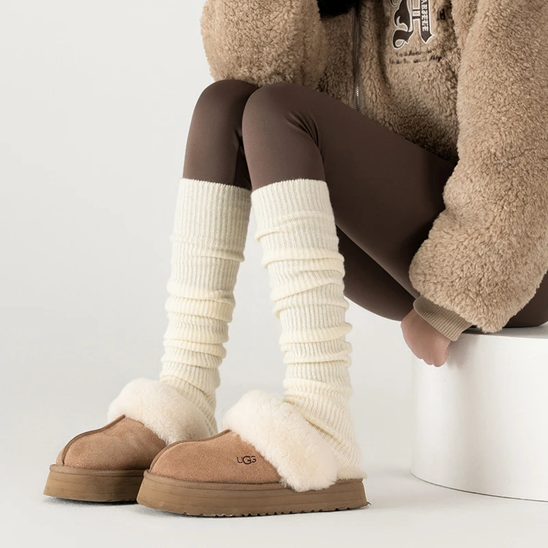 陌秀瑜伽袜套女秋冬堆堆袜配雪地靴羊毛腿套y2k小腿辣妹奶白袜子